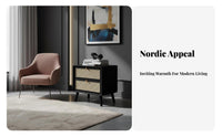 Nordic design Rattan Drawer Nightstand sturdy Wood Construction Rattan-Front End Table Minimalist Design Bedside Cabinet space-saving Size for Apartment Dwellers, Homeowners, Renters, Guest Room, Small Spaces, Hallway