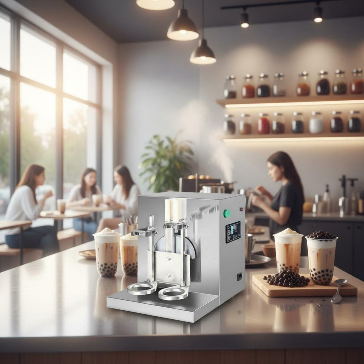 Double Head Milk Tea Shaker Double Station Double Head Milkshake Mixer Milk Tea Mixer 360 Degree Rotation Food Equipment
