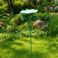 Iron Garden Avian Bath, 83cm Green Ground Mount Outdoor Decor, Rust Resistant Patio & Yard Decor, Botanical Contemporary Design