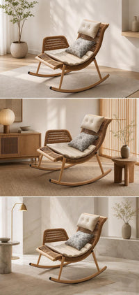 Dream Xiaoduo Rattan Rocking Chair for Home Balcony Outdoor Patio Lounge Chair Adult Leisure Rocker