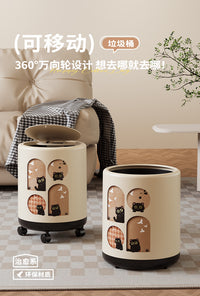 Household Trash Can with Lid, High Appearance, Wastebasket for Bedroom and Living Room, with Wheels, Convenient, Multifunctional, Large