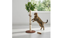 Artificial Leaves Feline Scratching Post Hanging Ball Toy Sisal Scratching Post Beige Trunk Tree Feline Scratcher Round Base