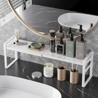 Space-Saving Under-Cabinet Tiered Rack Layered Design Bathroom Accessory 2-Tier Countertop Shelf Multi-Functional for homeowners, Renters, Parents, Vanity, Washstand