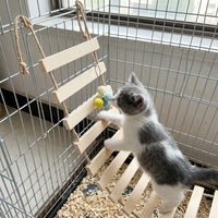 Solid Wood Cat Ladder and Climbing Bridge with Sisal Rope, Cage Mounted Cat Perch for Indoor Climbing, Sturdy Flat Support Structure Steps