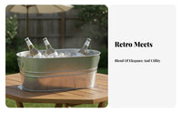 Galvanized Metal Ice Container Multipurpose Oval Metal Ice Container Galvanized Beverage Tub With Handles Oval Drink Chiller