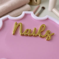 Acrylic Nail Display Board Gold Lettering Bow-Shaped Nail Display Board Salon Decor Scalloped Edge Beauty Accessory Compact Size