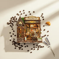 Tiny Coffee Shop Model Easy Assembly DIY Miniature House Detailed Instructions Assembled Dollhouse Scene for Desk