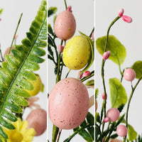 Artificial Easter Egg Twigs, Speckled Pastel Foam Spray with Berries, Bendable Wire Spring Floral Picks for Vase Display, DIY Wreath & Bonnet Craft Decoration