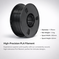 PLA 3D Printer Filament 1.75mm Black, 1KG Spool for Fused Deposition Modeling Printers, Dimensional Accuracy +/- 0.02mm
