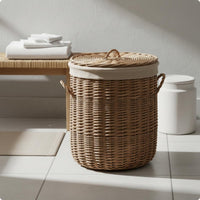 Woven Laundry Hamper Side Handles Wicker Hamper Basket Lidded Laundry Basket