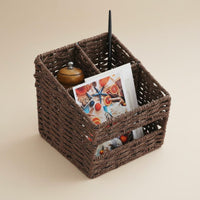 Handwoven Multi-Compartment Woven Basket Decorative Accent Multi-Compartment Desk Organizer Sturdy Construction Entryway Key and Mail Holder No Assembly Required for Office, Coffee Table