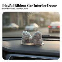 Rhinest Single Bow Car Decoration DIY Friendly Glitter Ear Ornament Crystal Bow Dashboard Charm for Women, Girls, Center Console