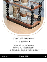 Vintage Style Bamboo Storage Rack with Glass, 2-Layer, for Desk and Bedroom