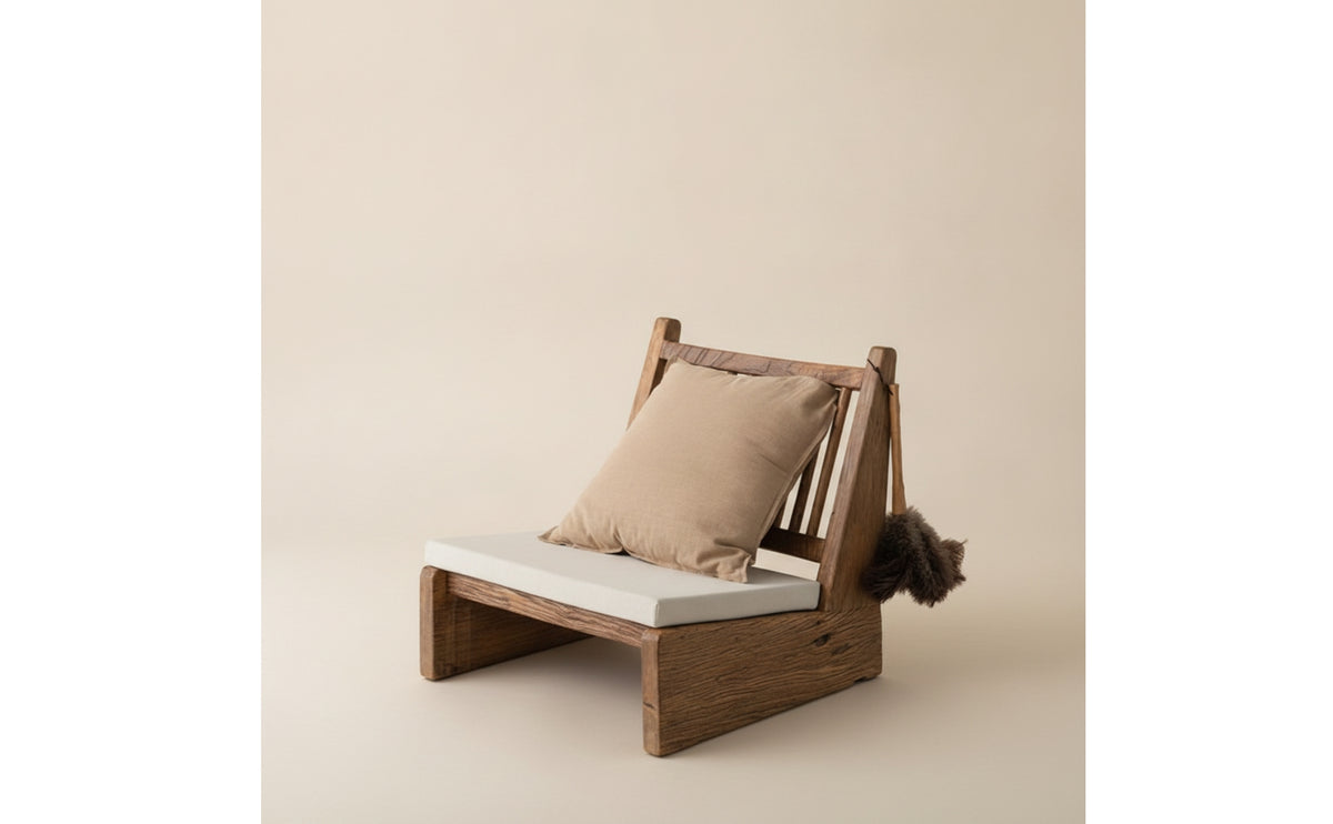 Floor Chair with Back Support Solid Wood Low Lounge Chair Minimalist Seat for Tea Room, Reading Corner