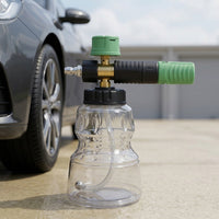 Soap Dispenser for Car Wash with Copper Fittings, Car Detailing Foam Sprayer for Car Washing, Stainless Steel Foam Lance, Green Ribbed Bottle