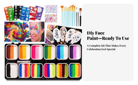 Face Paint Kit with Brushes and Stencils | 12 Bright Colors, complete, Face and Body Paint Set with Stencils, for Parties