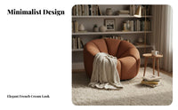 French Cream design Pumpkin rotating Armchair Plush Texture Living Room Seating Soft Fabric Upholstery Accent Chair Ergonomic Design for Homeowners, Interior Designers, Readers, book alcove, Lounge Area, Home inactiveice, Apartment