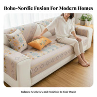 Non-Slip Backing Bohemian Design Aesthetic Sofa Pad Year-Round Comfort Couch Cover Machine Washable Home Textile Skin-Friendly for Decor Enthusiasts, Homeowners, Families with Kids, Living Room, Lounge Area