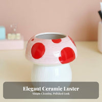 Cute artistic toadstool-inspiredShaped organizer Multi-Functional Storage Lidded toadstool organizer Decorative Pen Holder glossy Glazed Finish for Students, Office Workers, Study Room, Vanity, Bedroom, creative workspace