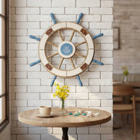 Ship Wheel with Rope Distressed Ship Wheel Rustic for Entryway, Cafe