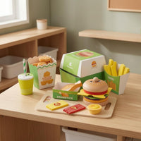 Stackable Wooden Burger Toy Smooth Edges Wooden Hamburger Toy Cartoon-Style Pretend-Play Burger Colorful for Early Learning