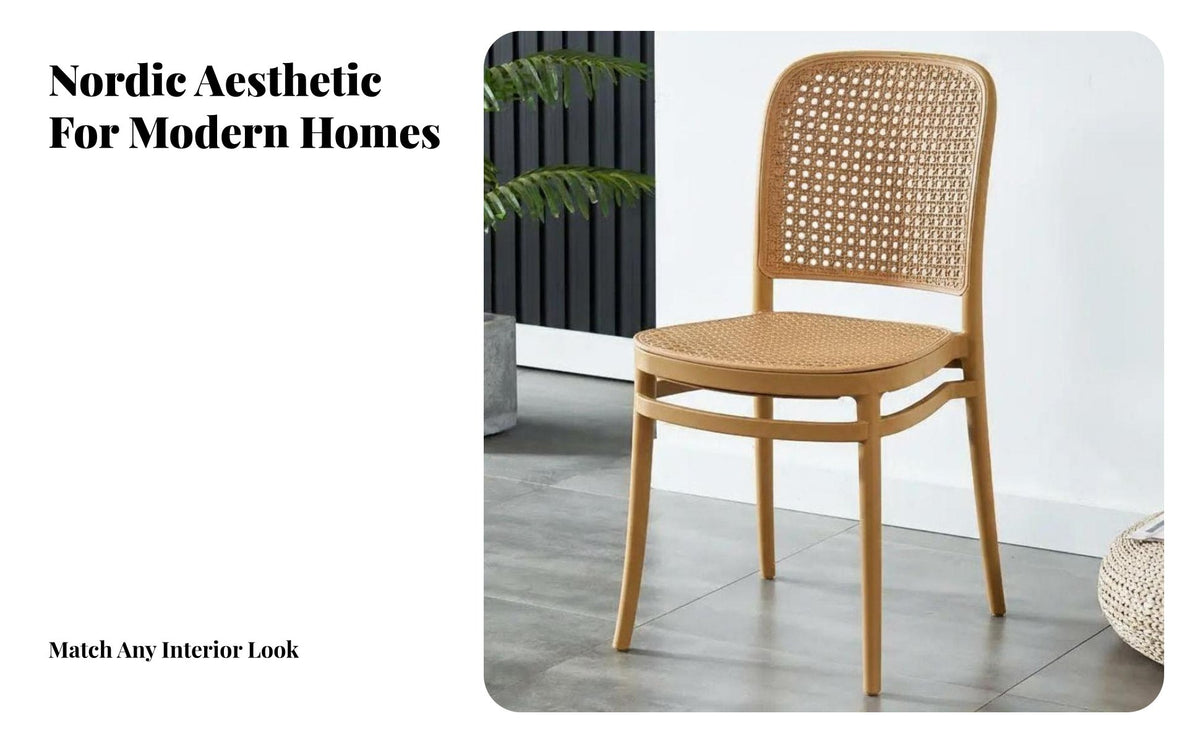Easy to Clean Nordic Design Woven Chair Long-Lasting Stackable Backrest Chair All-Weather Outdoor Furniture Lightweight for Cafe Owners, Homeowners, Renters, Balcony, Garden, Dining Room, Backyard