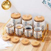 6 Pieces Ceramic Jars with Bamboo Lids Geometric Storage Jars   Cylindrical Storage Container   for Homeowners