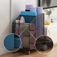 Fitness Mat Storage Cart Fitness Exercise Gear Holder with Wheels Metal Mesh Storage Basket with Wheels for Home Gym, Bedroom, Living Room