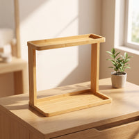 Water-Resistant Bamboo Shelf with Two Tiers Space-Saving Countertop Rack Organizer Compact Bamboo Storage Rack Natural for Bathroom Vanity, Dresser