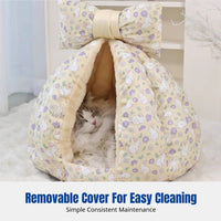 Soft Pet Den Machine-Washable Ribbon-Topped Pet Tent Warm Enclosed Design for Living Room