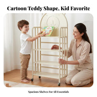 Child-Safe Design Multi-Tier Mobile Shelf Space-Saving Bear-Themed Rolling Mobile Unit Stable Frame children's Furniture Large Capacity for Toddlers, Fromice Workers, Playroom, Kindergarten, Study Room, Classroom