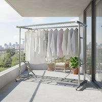Windproof Design Rolling Laundry Rack with Shelf Heavy Duty Stainless Steel Clothes Horse for Balcony