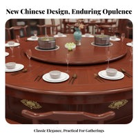 Electric Rotating Hot Pot Table Solid Wood Construction Restaurant Banquet Table Built-in Induction Cooktops Chinese Design Wooden Dining Set