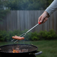 Stainless Steel Grill Skewer Curved Extendable Bbq Fork Portable Extending Roasting for Barbecue