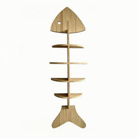 Wooden Fishbone Wall Shelf Sculptural Fishbone Wall Shelf Space-Saving Organizer for Living Room, Bedroom