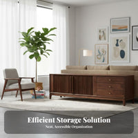 Lowheight Credenza with Sliding Doors vintage-modernretro-modern Modern design TV Stand Vintage Look Media Console for Homeowners, Adults, Bedroom, Entrypassage, Office