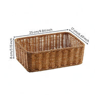 Hand Woven Tray Basket Rounded Edges Rattan Storage Basket Light Brown