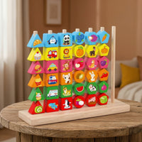 Child-Centered Wooden Peg Board Bead Game Educational Wooden Bead Sequencing Toy Colorful Matching Shape Stacker Preschool for Kindergarten