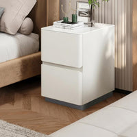 No Assembly Required Narrow 2-Drawer Bedside Cabinet Modern Minimalist design Nightstand Space-Saving Bedroom Furniture Sintered Stone Top for Apartment Dwellers, Homeowners, Students, Small Spaces, Next to Bed, Living Room, Hallway
