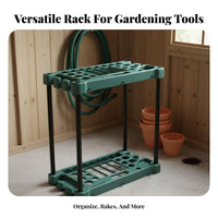 Multifunctional Garden Tool Rack Easy to Assemble Yard Tool Organizer Heavy-Duty Shovel and Rake Holder Large Capacity for Outdoor, Garage, Shed, Basement