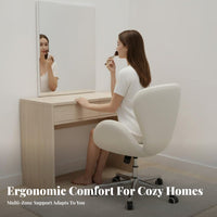 Upholstered Arching Design Chair Height Adjustable Cushioned Vanity Seat 360-Degree rotate Soft Teddy Fabric for Makeup lovers