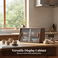 Minimalist Design Japanese Design Kitchen Organizer Freestanding Kitchen Cabinet with Sliding Glass Doors Dust-Proof Sliding Door Cup Cabinet Versatile for Homeowners, Students, Office Workers, Tabletop, Dining Room, Coffee Bar, Bathroom