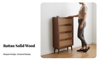 Space-Saving Design Rattan Shoe Cabinet Large Capacity Walnut Wood Shoe Cabinet Long-Lasting Household Furniture Spacious Top Surface for Apartment Dwellers, Homeowners, Families, Entryway, Hallway, Living Room, Bedroom