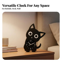 Cartoon Kitten Desk Clock Quiet Cat Shaped Table Clock for Students, Kids, Dorm Room, Bedroom, Office