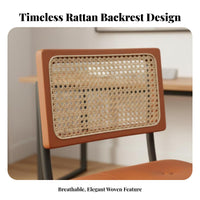 Woven Backrest Cane Back Rolling Chair Adjustable Height Office Seating 360-Degree Swivel Home Furniture Retro Design for Students, Adults, Teens, Bedroom, Study Room