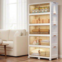 Cream Design Double Door Storage Organizer Large Capacity Foldable Plastic Wardrobe Installation-No-Assembly Plastic Clothes Storage Single for Bedroom, Living Room