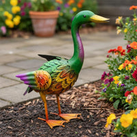 2 Pieces Vivid Colors Duck Statue Hand Painted Metal Duck Sculpture Retro Design for Outdoor