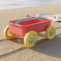 Safe Wheat Straw Beach Wagon Long-Lasting Sand Pull Cart Portable Rolling Toy Cart Spacious for Toddlers