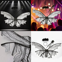 Black Angel Wings Transparent Costume Set with Wand Lightweight Fairy Wings Matching for Adults, Cosplay, Festivals