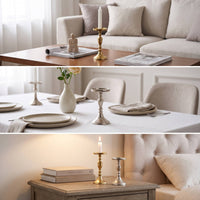 Metal Candlestick Holder Slender Candlestick Holder with Round Tray Candle Stand Decorative Elegant for Dining Table, Mantel